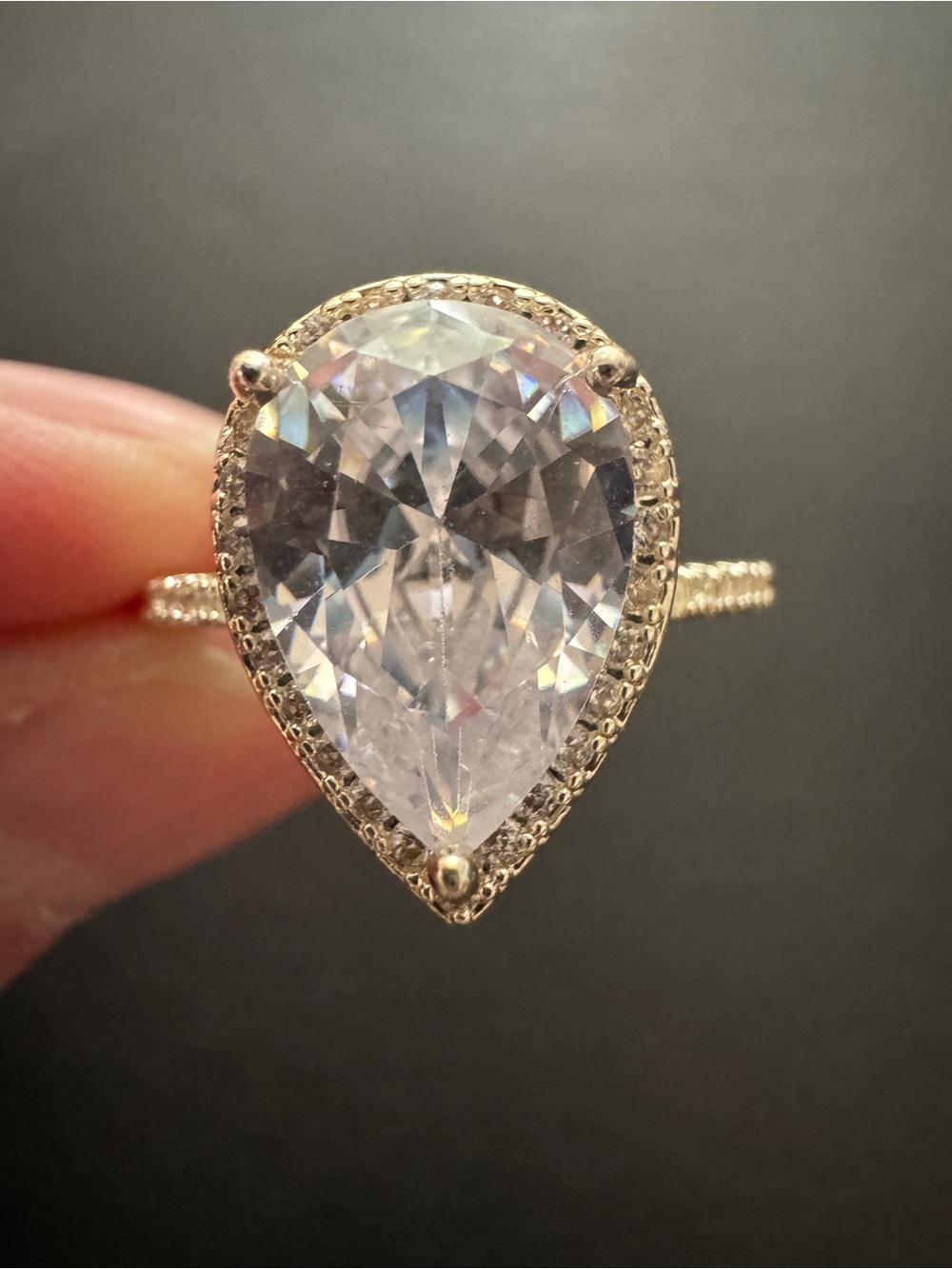Gold-Tone Ring with Clear Marquise Stone With 2nd Ring With Crystal Accents